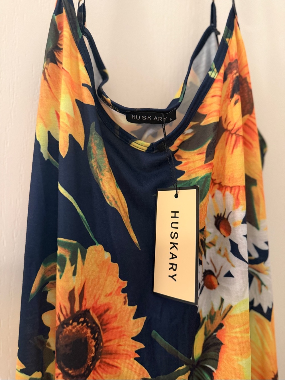Sunflower Print Navy Maxi Dress - Strappy Summer Dress- Large - Picture 3 of 8